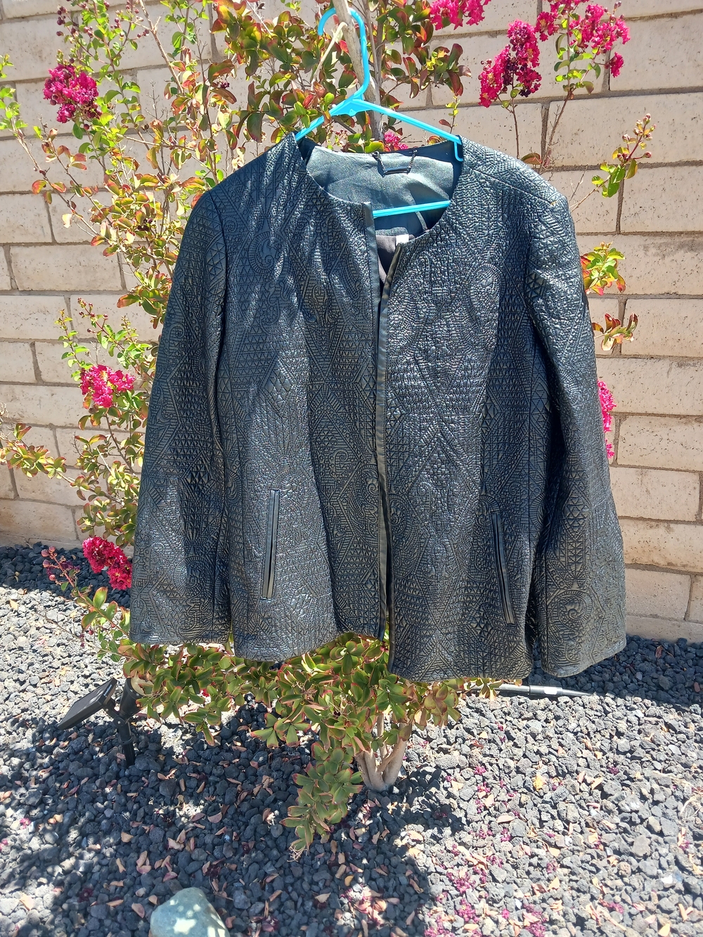Chico's Black Textured Collarless Leather Jacket